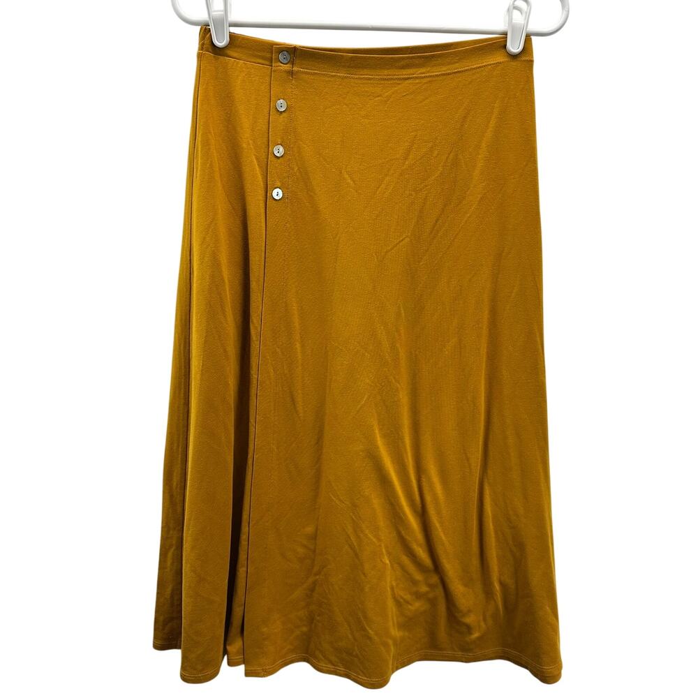 Garnet Hill Button Detail Knit Wrap Skirt Yellow Small